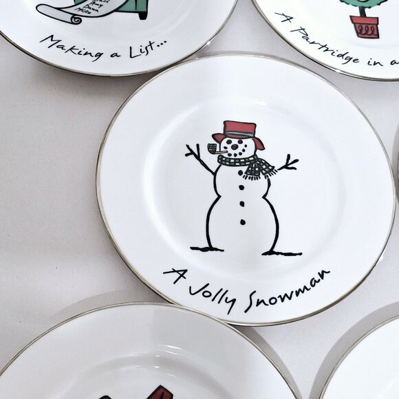 Holiday Snack Dessert Plates 7.5" reindeer partridge wreath bells 6pc Christmas - Picture 5 of 12